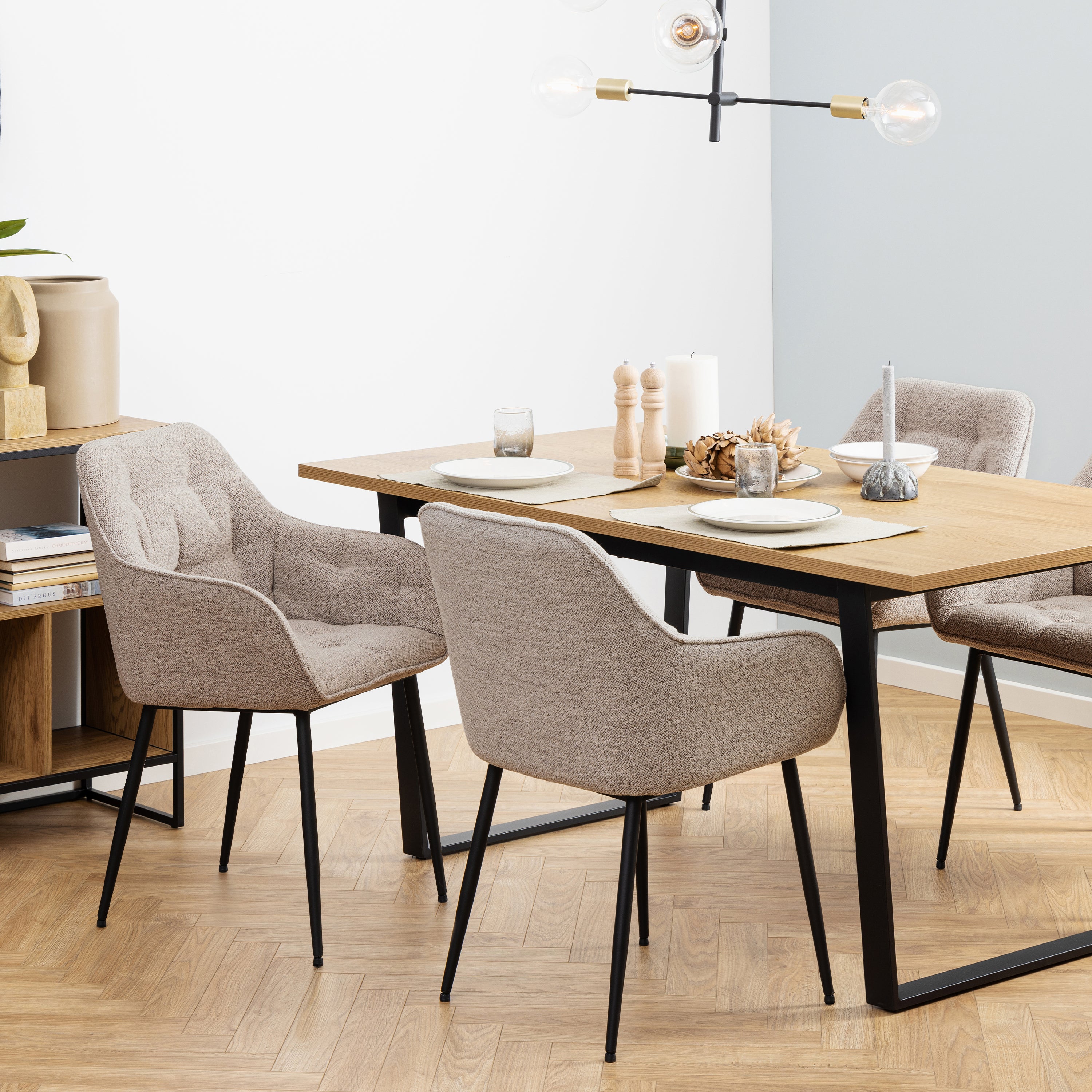 Bridget Dining Chair with Armrest in Monza Beige Set of 2