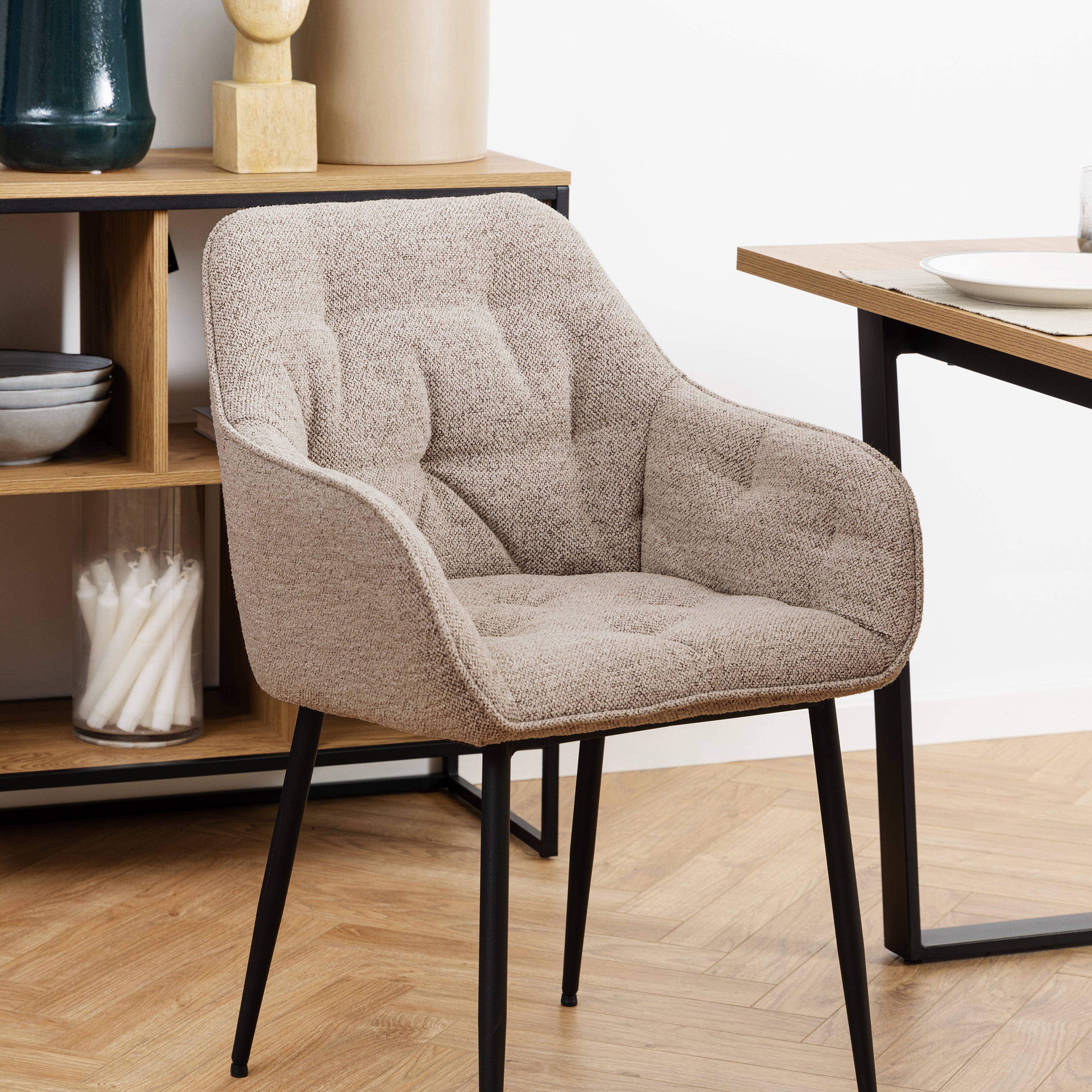 Bridget Dining Chair with Armrest in Monza Beige Set of 2