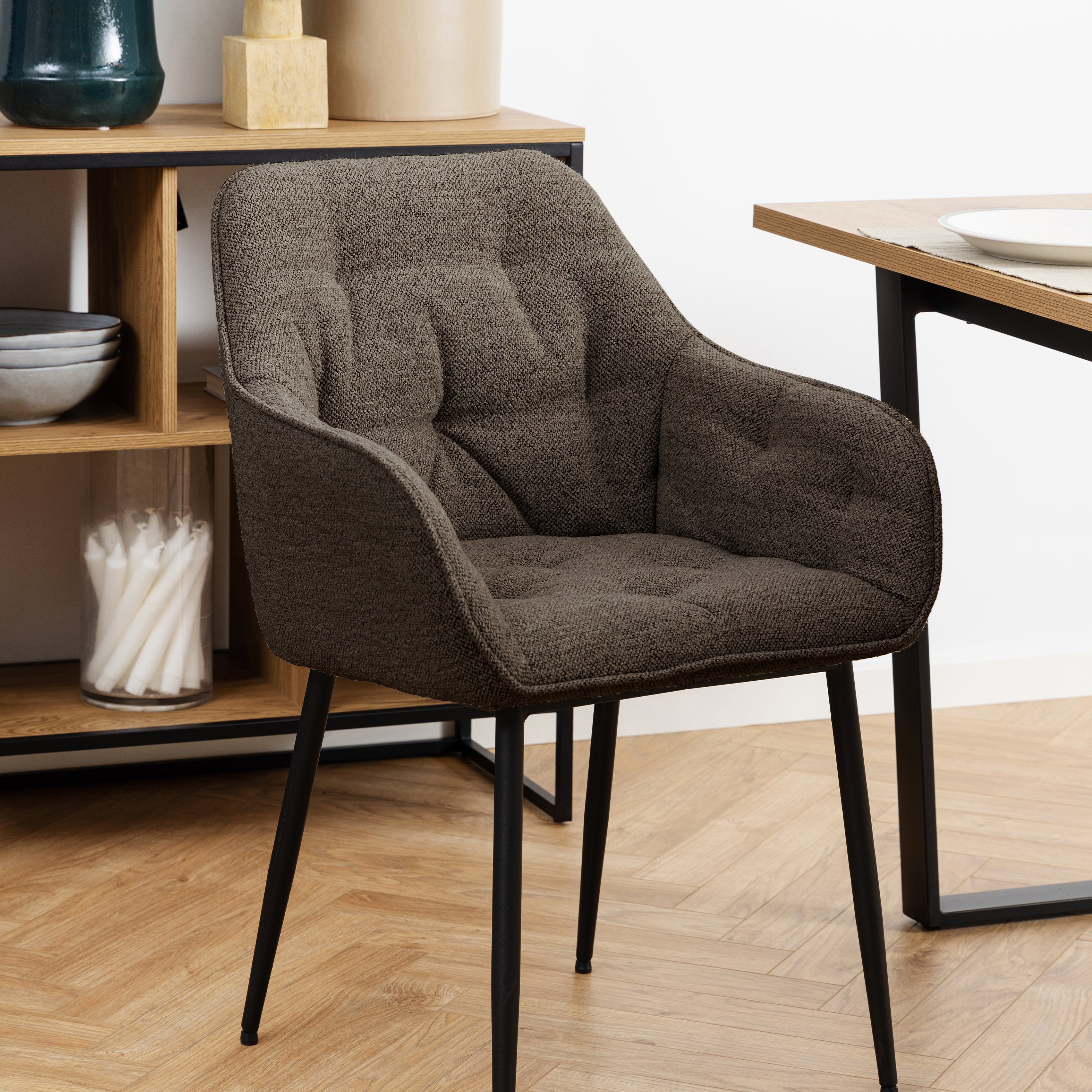 Bridget Dining Chair with Armrest in Taupe Set of 2