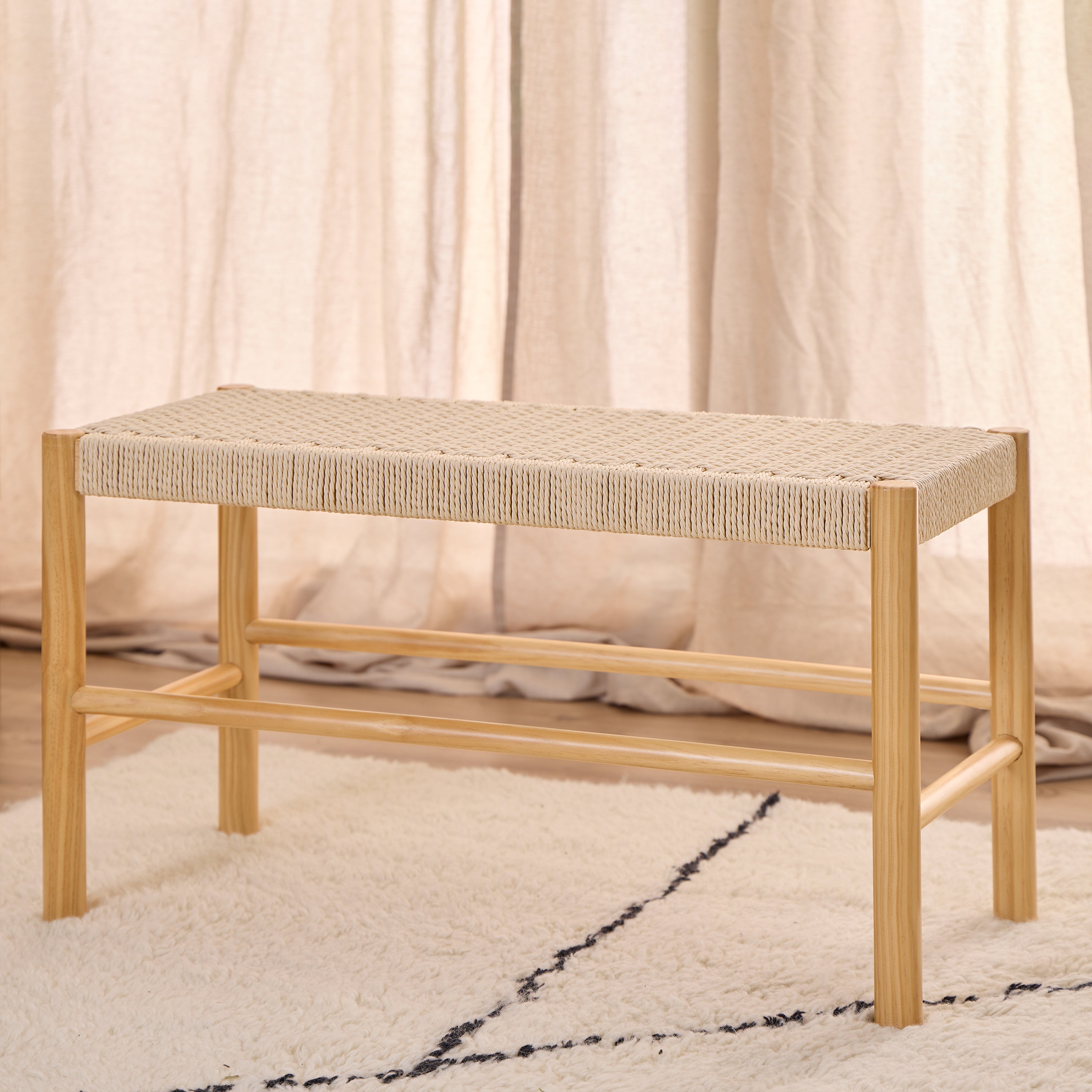 Ava Weaved Bench in Off White