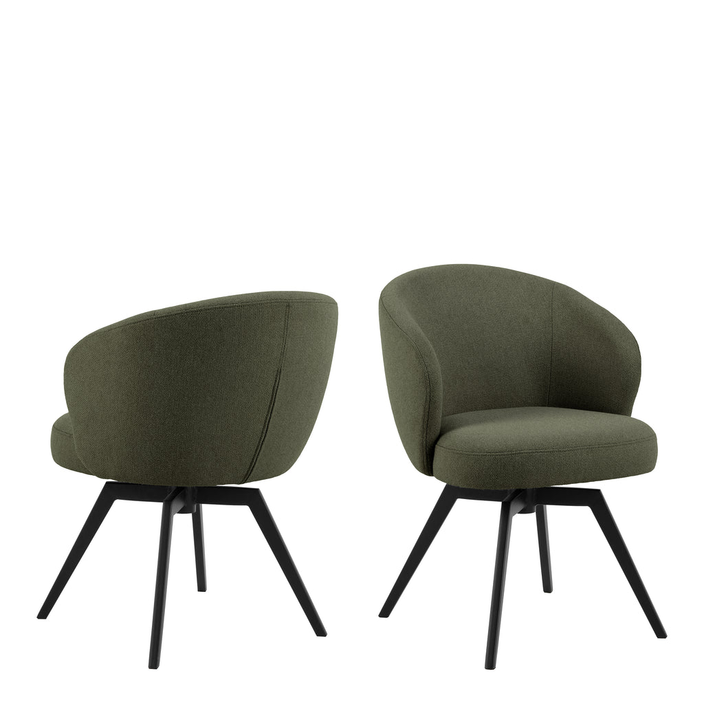 Marlene Dining Chair with Armrest and Swivel Function in Green