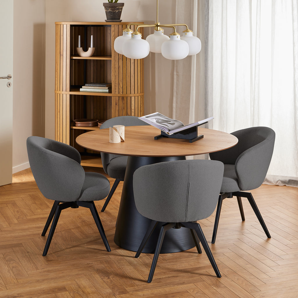 Marlene Dining Chair with Armrest and Swivel Function in Grey