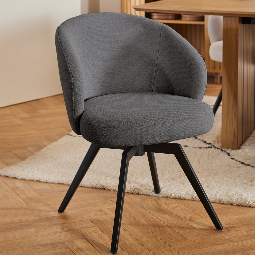 Marlene Dining Chair with Armrest and Swivel Function in Grey