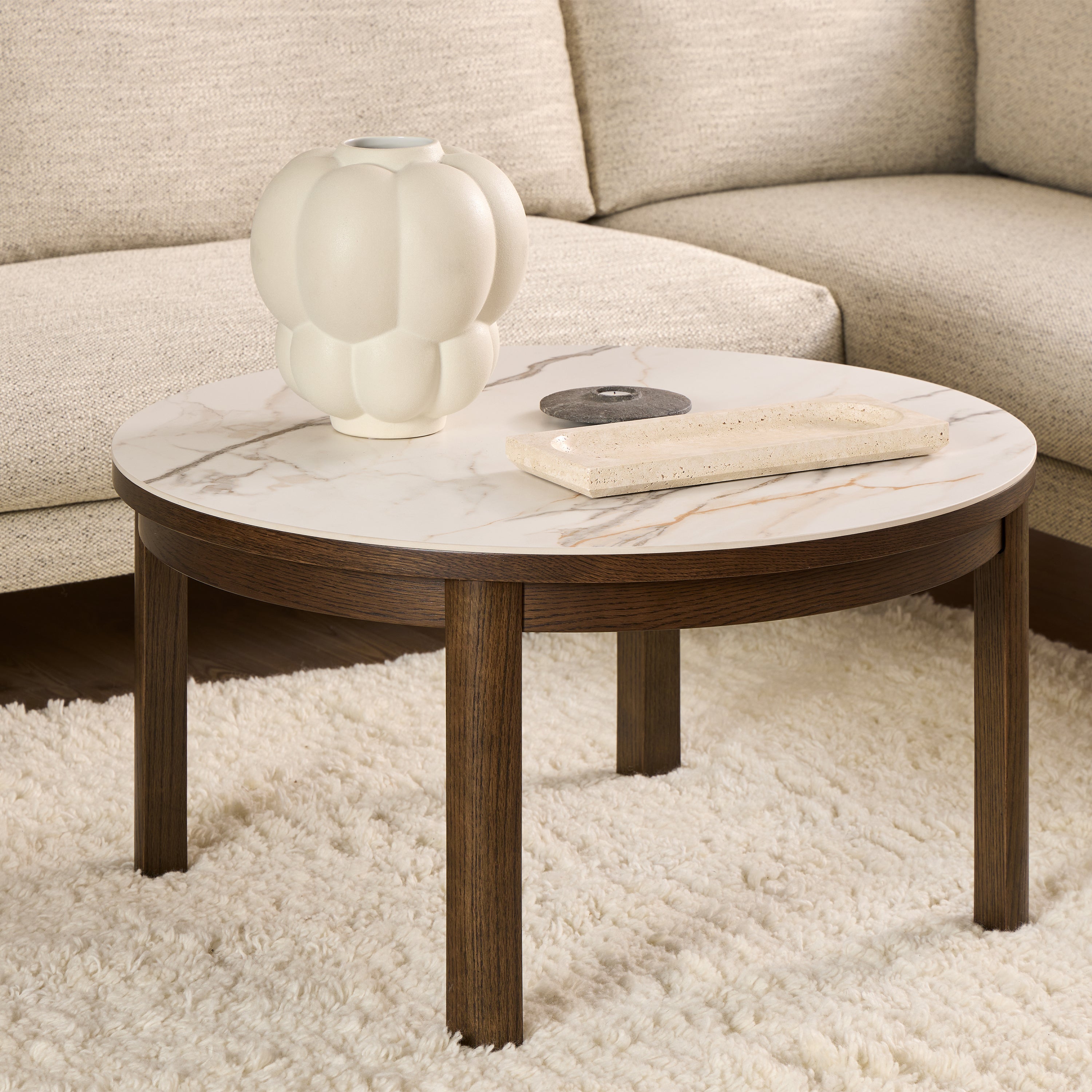 Stella Round Coffee Table in Cream Ceramic 90x45cm