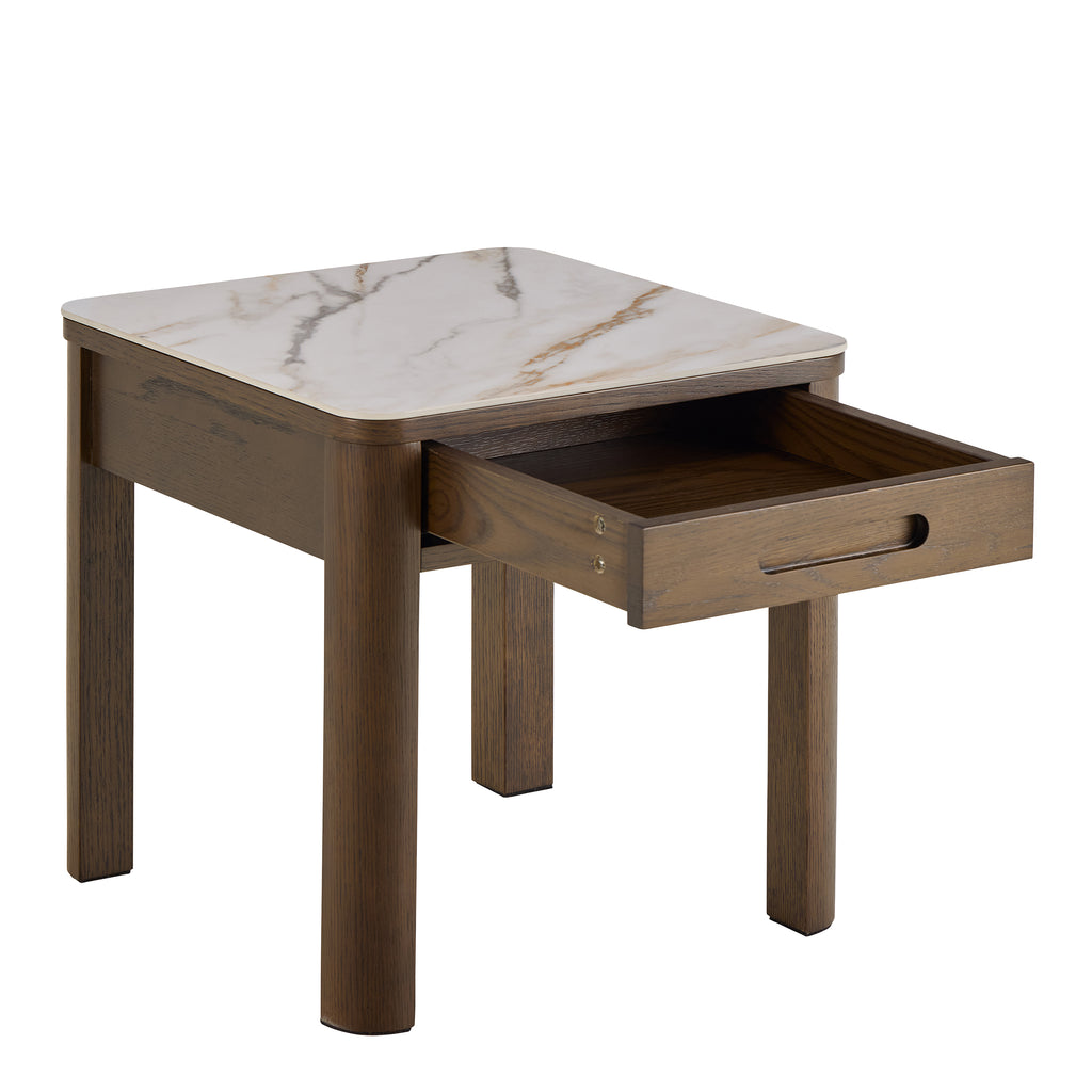 Stella Square Side Table 1 Drawer in Cream Ceramic