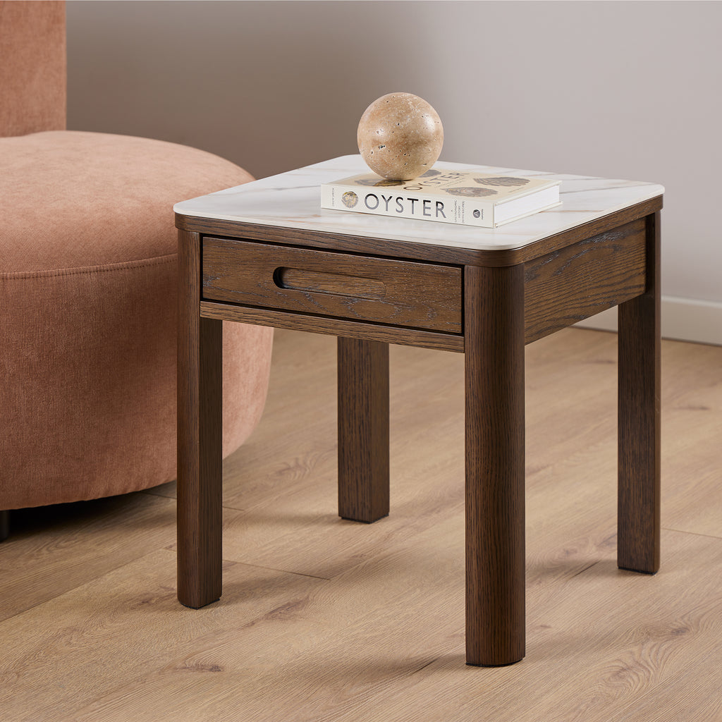 Stella Square Side Table 1 Drawer in Cream Ceramic