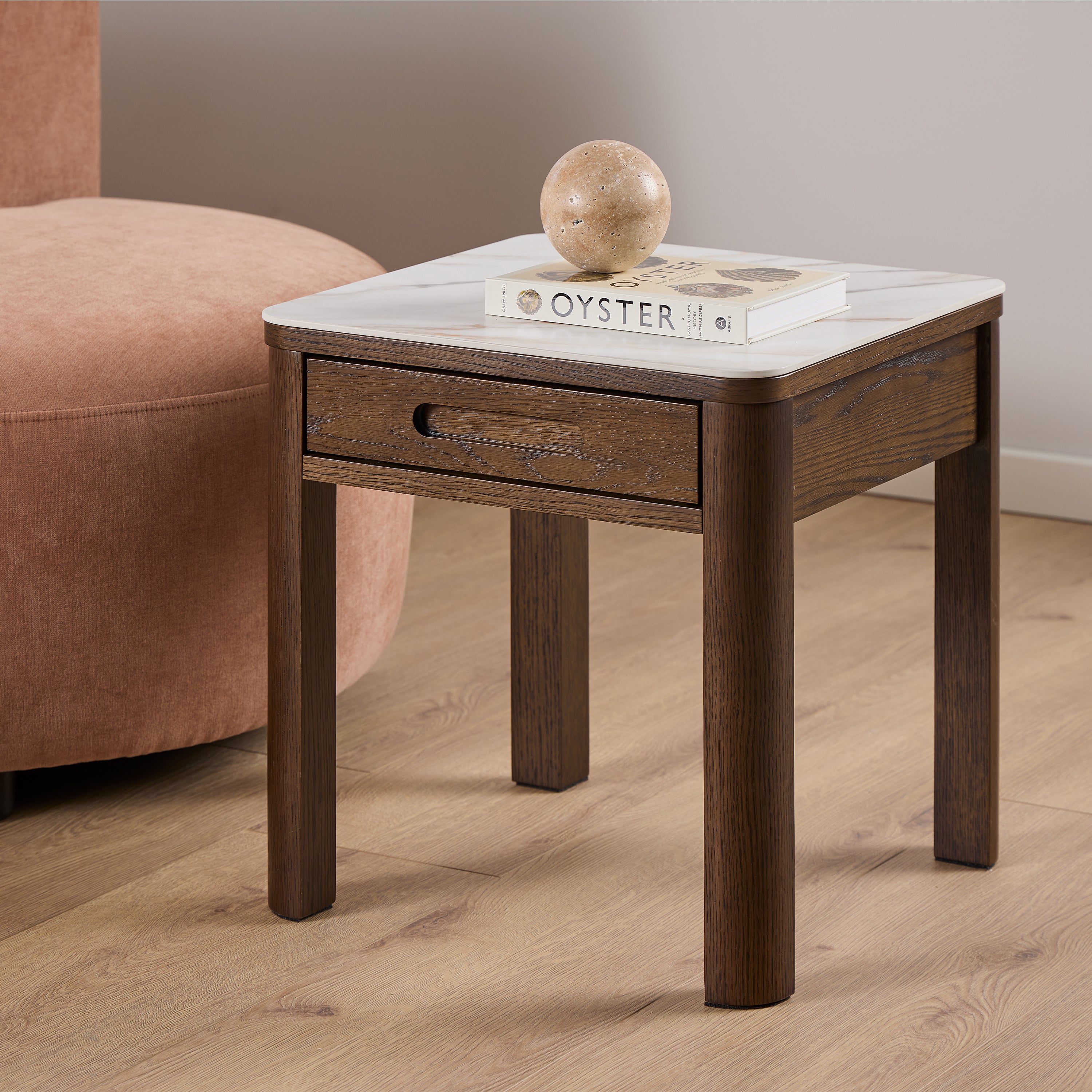 Stella Square Side Table 1 Drawer in Cream Ceramic