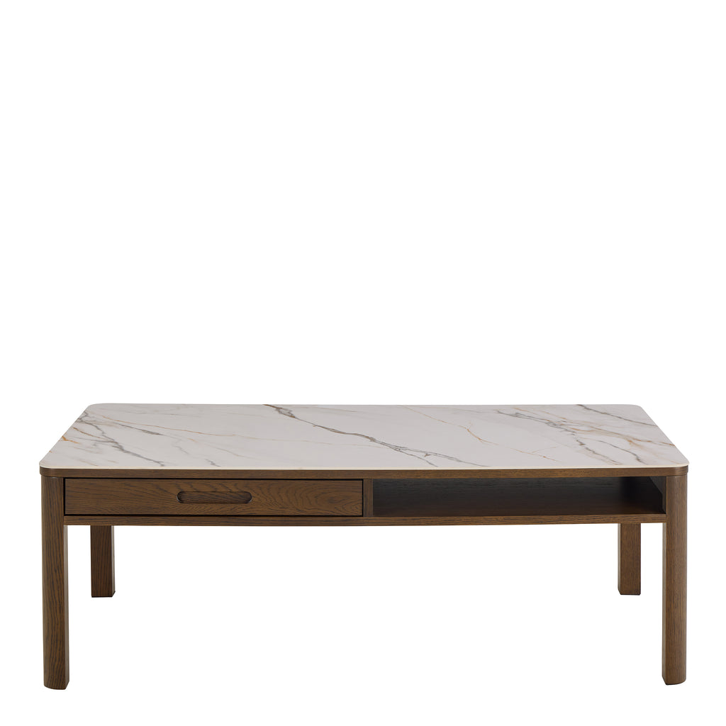 Stella Rectangular Coffee Table 1 Drawer 1 Shelf  in Cream Ceramic