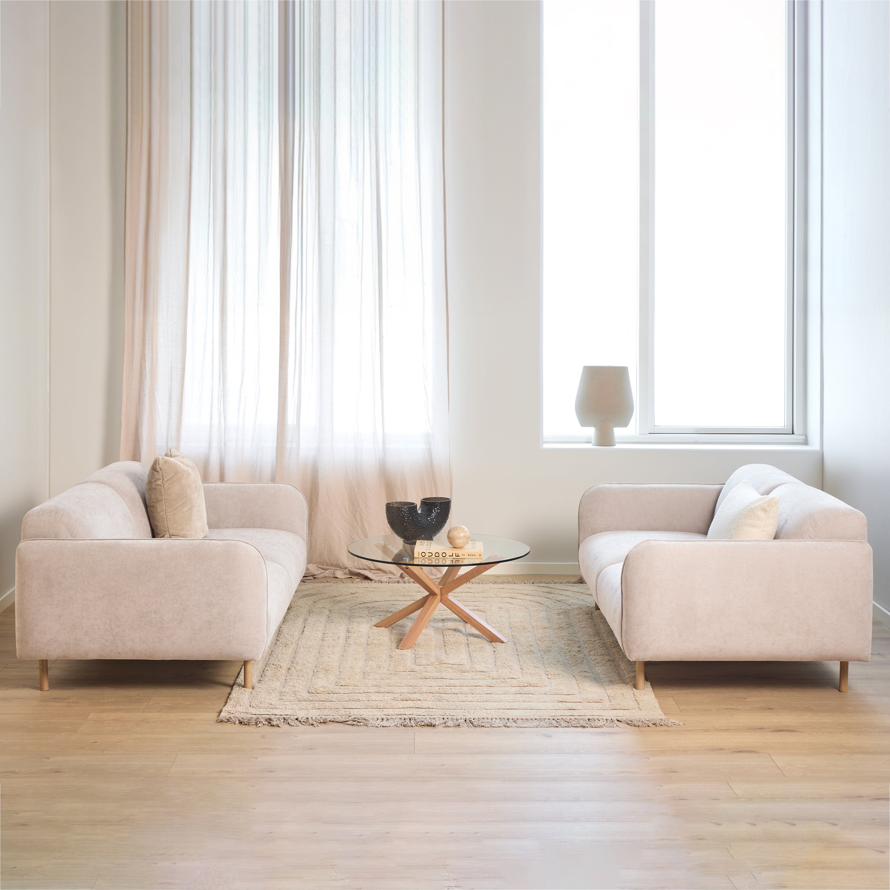 Westley Set of 2 x 2.5 Seater Sofas in Fay Beige Fabric