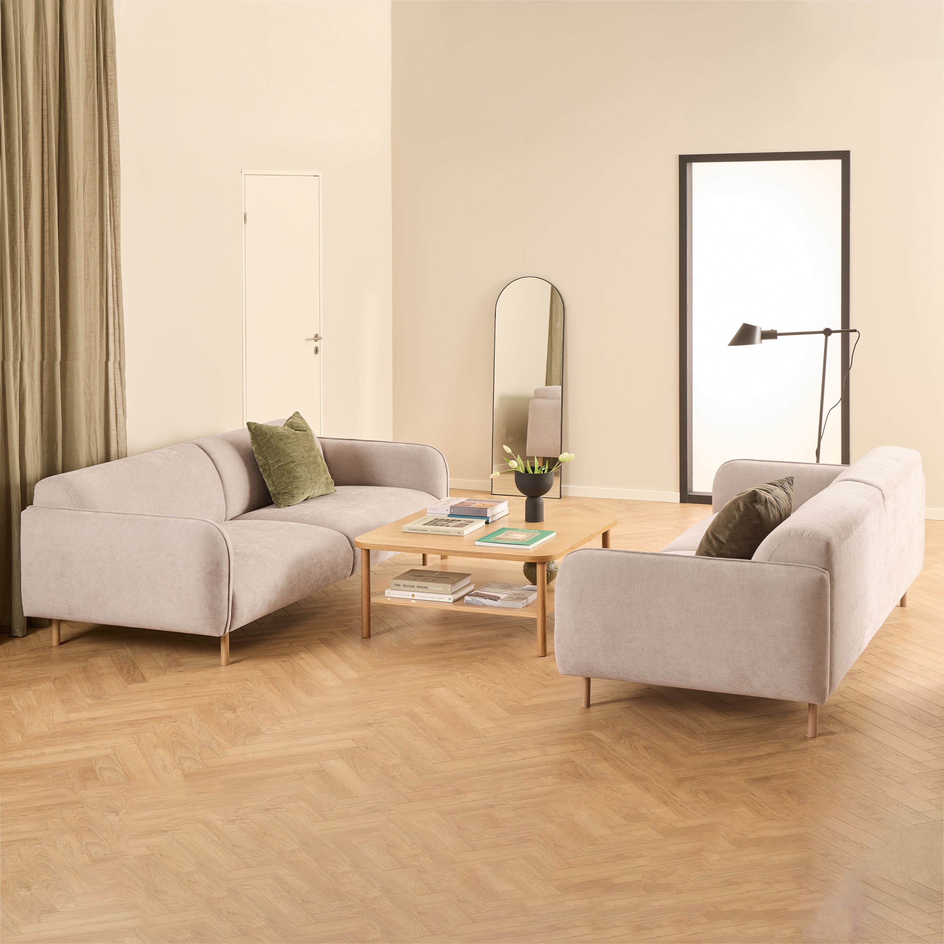 Westley Set of 2 x 3 Seater Sofas in Fay Beige Fabric