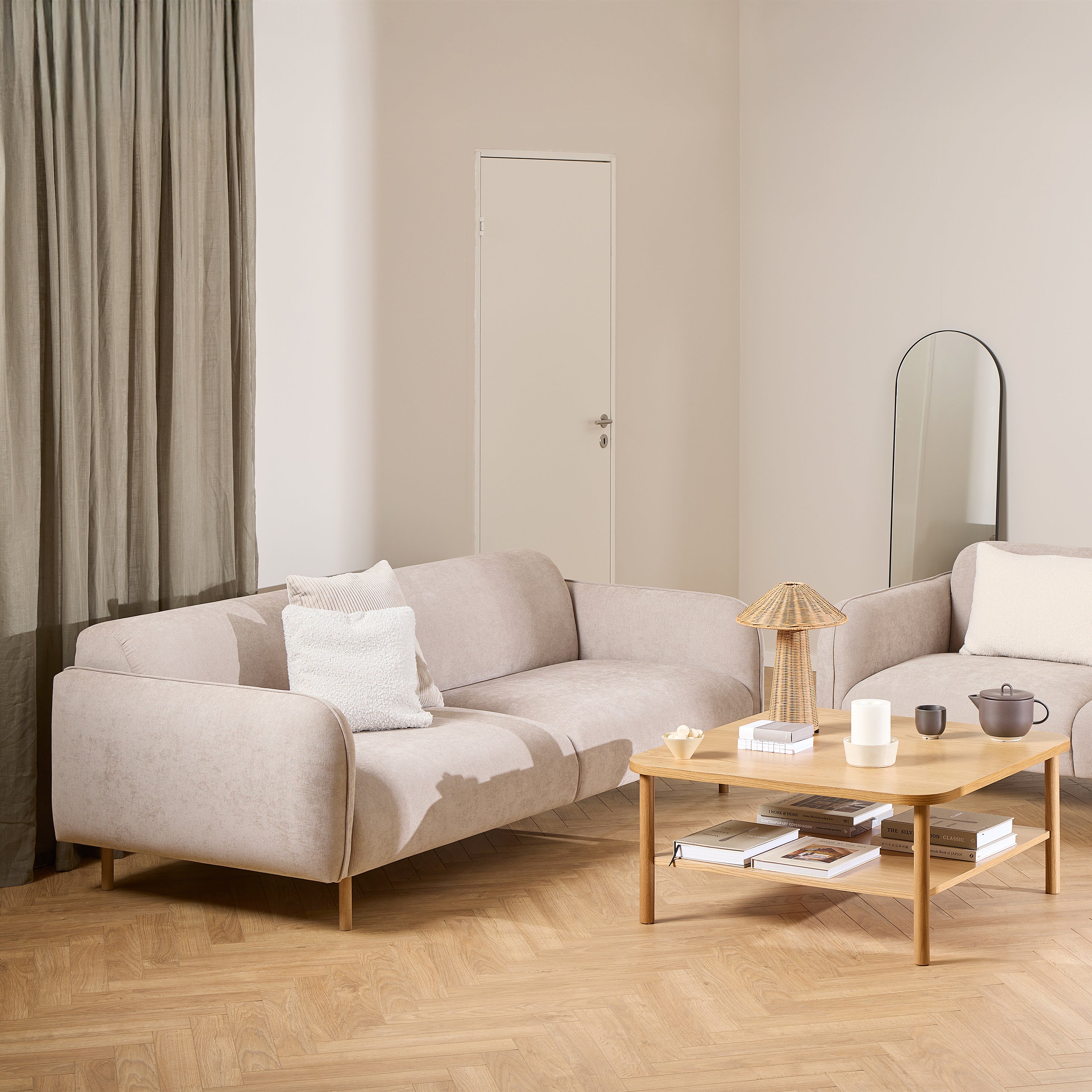 Westley Set of 2 x 3 Seater Sofas in Fay Beige Fabric