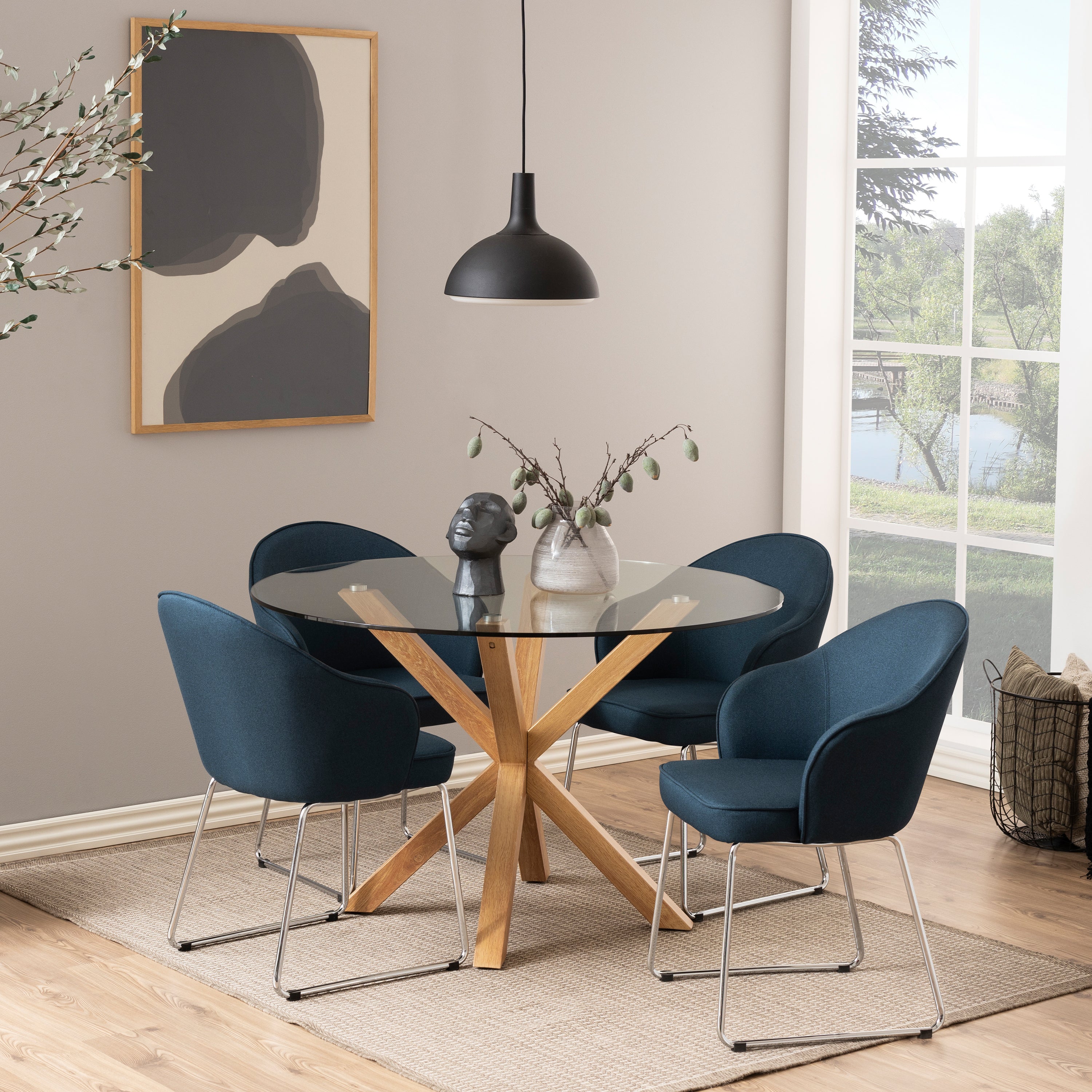 Harlow Round Dining Table with Glass Top 119x75.5cm