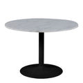 Tasmin Round Dining Table with White Polished Marble Top and Black Base