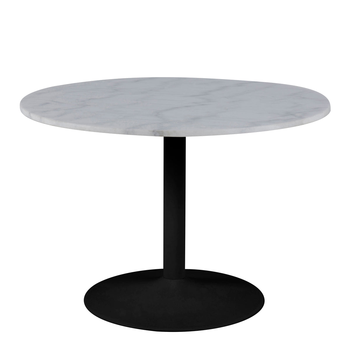 Tasmin Round Dining Table with White Polished Marble Top and Black Base