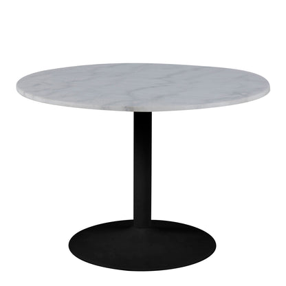 Tasmin Round Dining Table with White Polished Marble Top and Black Base