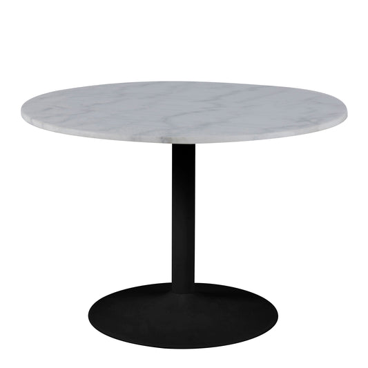 Tasmin Round Dining Table with White Polished Marble Top and Black Base