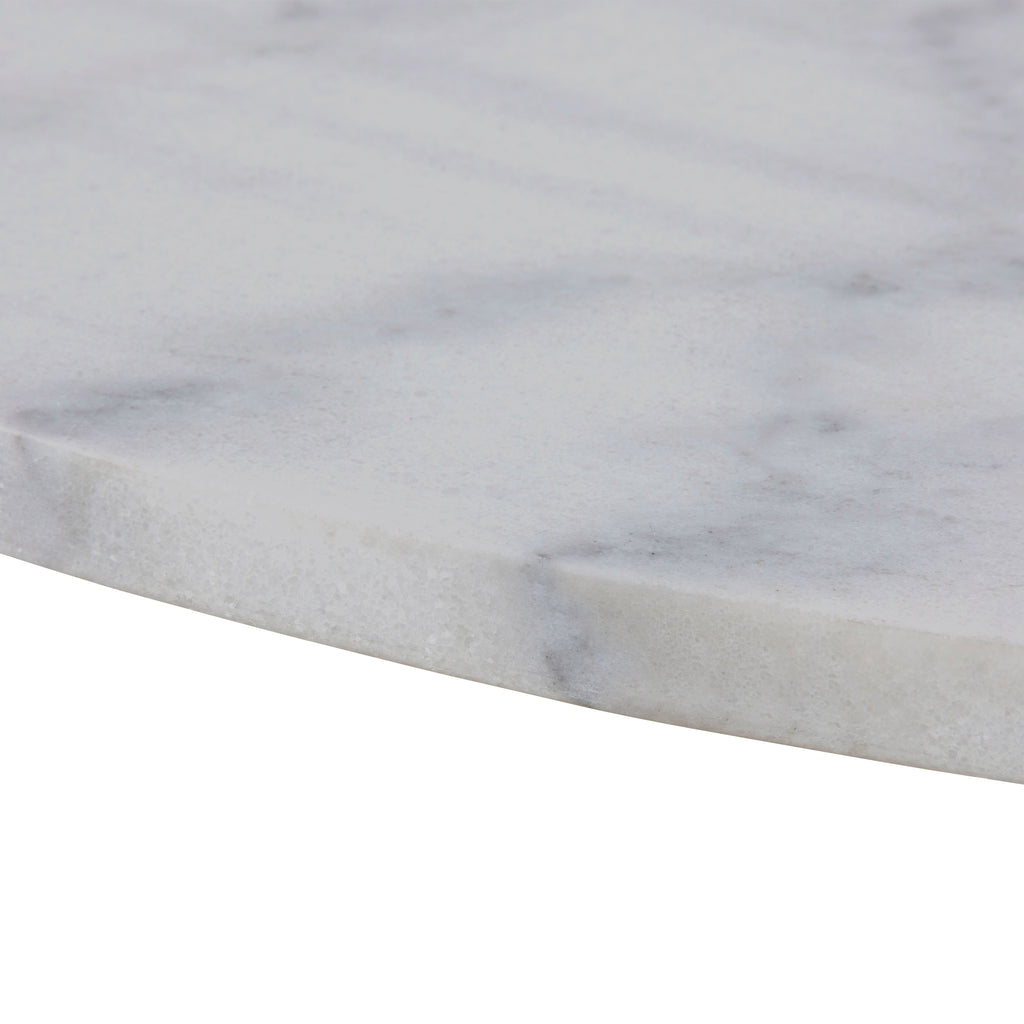 Tasmin Round Dining Table with White Polished Marble Top and Black Base