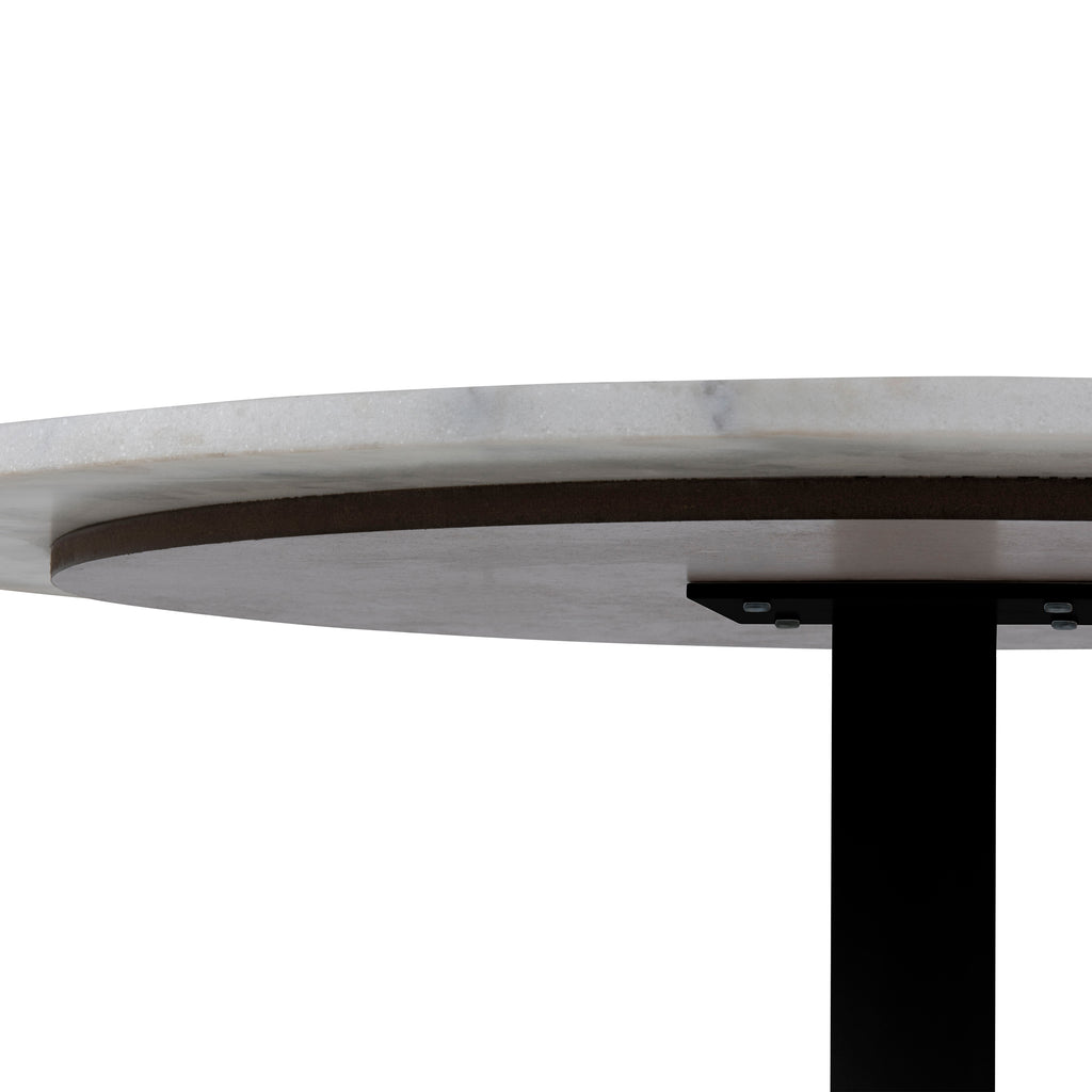 Tasmin Round Dining Table with White Polished Marble Top and Black Base