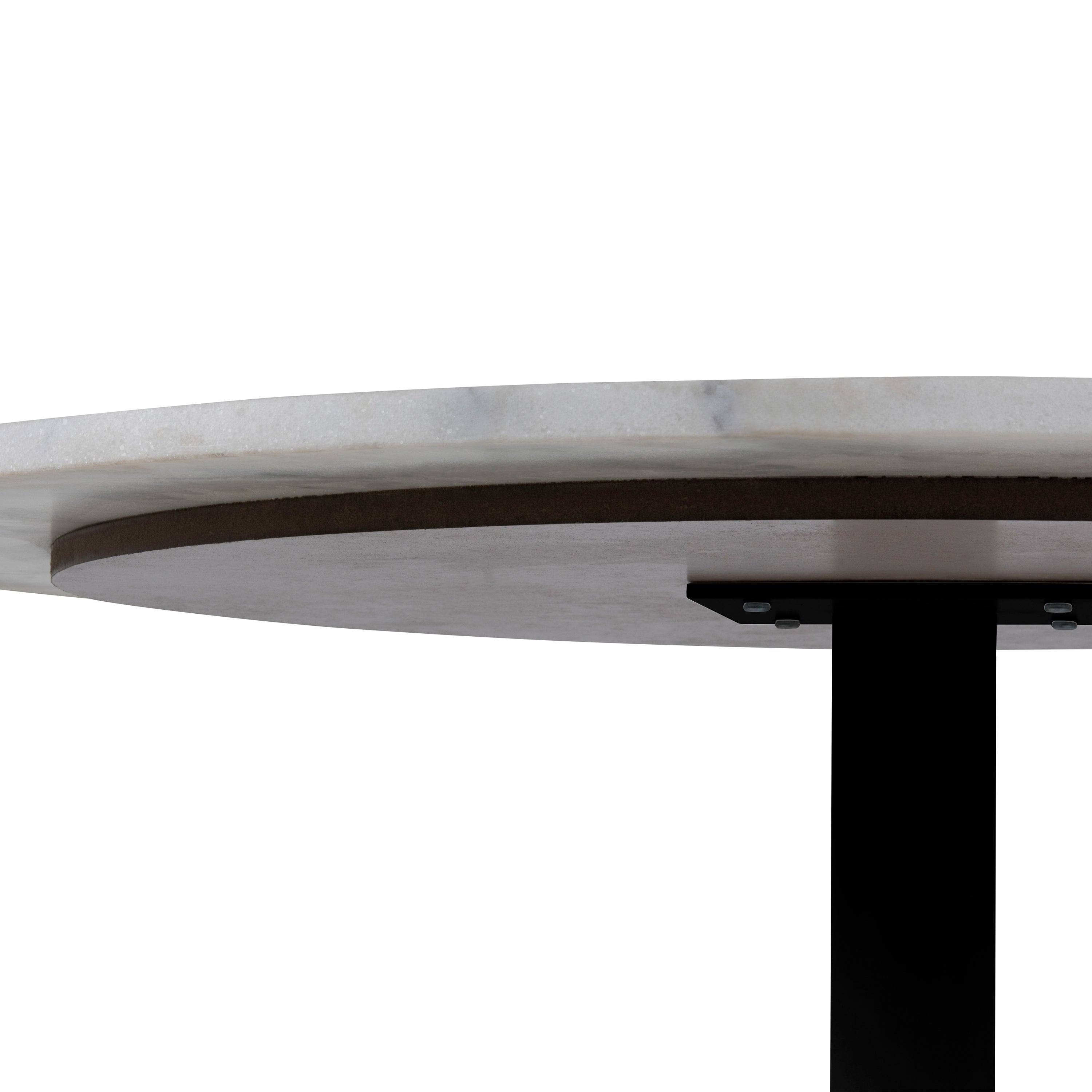 Tasmin Round Dining Table with White Polished Marble Top and Black Base