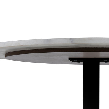 Tasmin Round Dining Table with White Polished Marble Top and Black Base