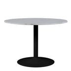 Tasmin Round Dining Table with White Polished Marble Top and Black Base