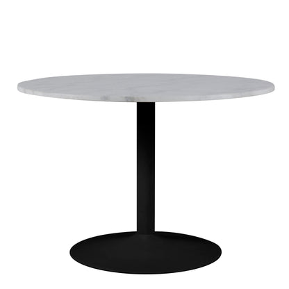 Tasmin Round Dining Table with White Polished Marble Top and Black Base