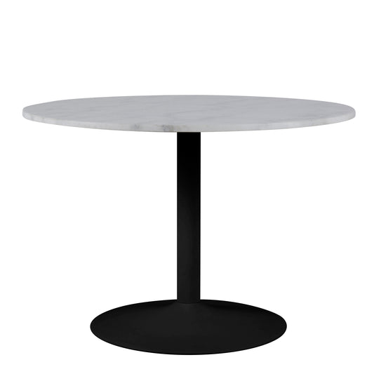 Tasmin Round Dining Table with White Polished Marble Top and Black Base