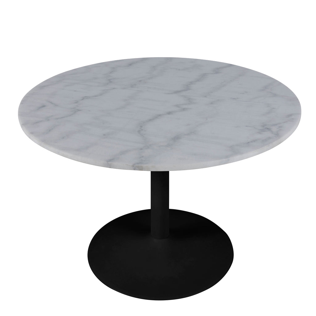 Tasmin Round Dining Table with White Polished Marble Top and Black Base