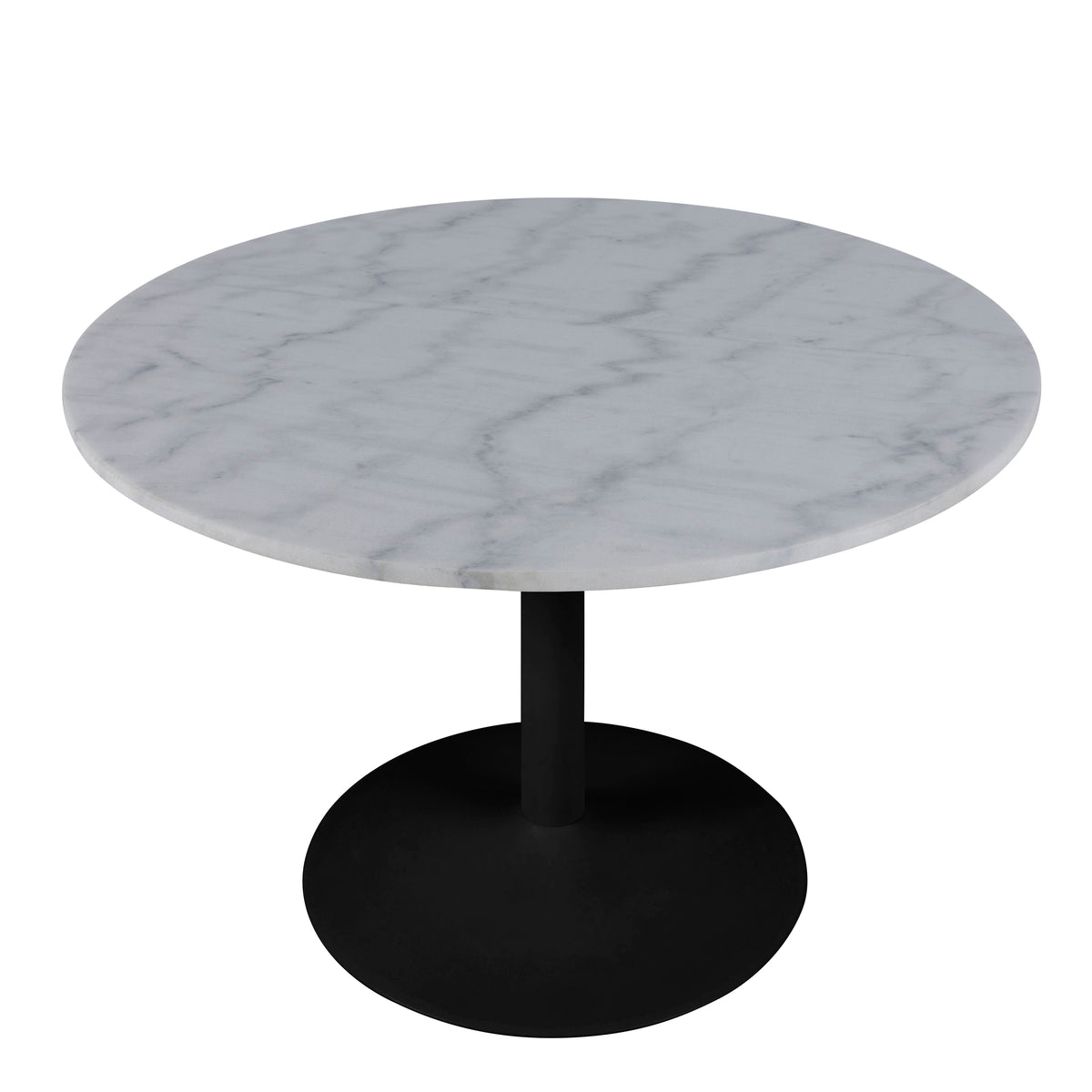 Tasmin Round Dining Table with White Polished Marble Top and Black Base