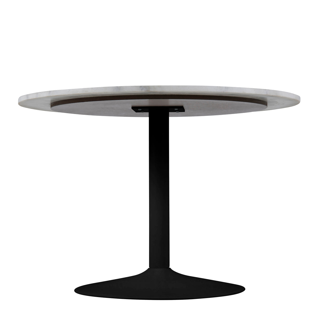 Tasmin Round Dining Table with White Polished Marble Top and Black Base