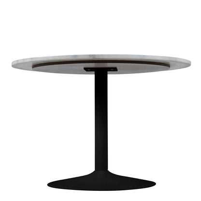 Tasmin Round Dining Table with White Polished Marble Top and Black Base