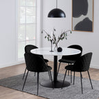 Tasmin Round Dining Table with White Polished Marble Top and Black Base
