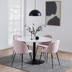 Tasmin Round Dining Table with White Polished Marble Top and Black Base