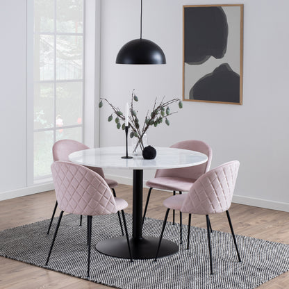 Tasmin Round Dining Table with White Polished Marble Top and Black Base