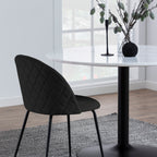 Tasmin Round Dining Table with White Polished Marble Top and Black Base