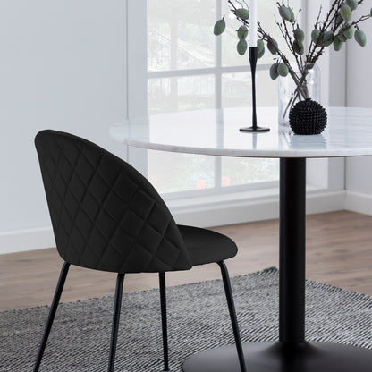 Tasmin Round Dining Table with White Polished Marble Top and Black Base