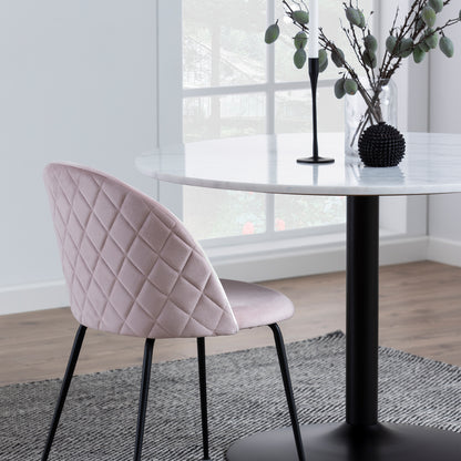 Tasmin Round Dining Table with White Polished Marble Top and Black Base