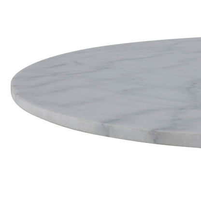 Tasmin Round Dining Table with White Polished Marble Top and Black Base