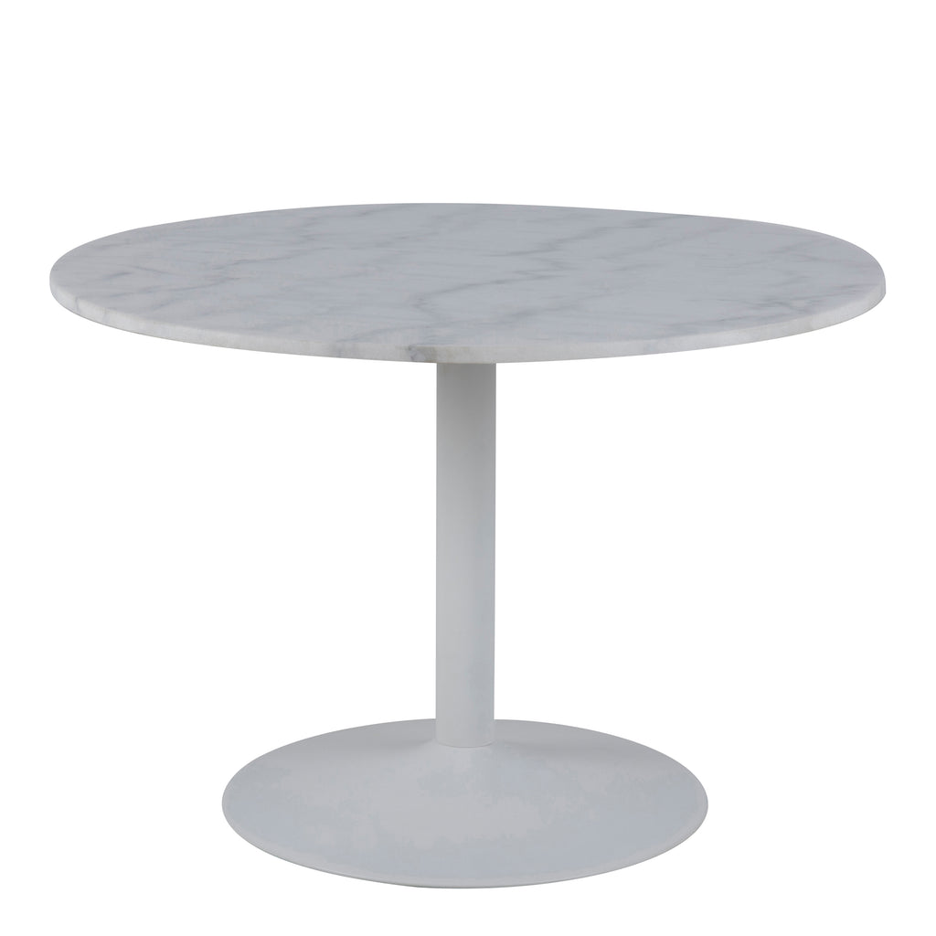 Tasmin Round Dining Table with White Polished Marble Top and White Base