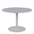 Tasmin Round Dining Table with White Polished Marble Top and White Base