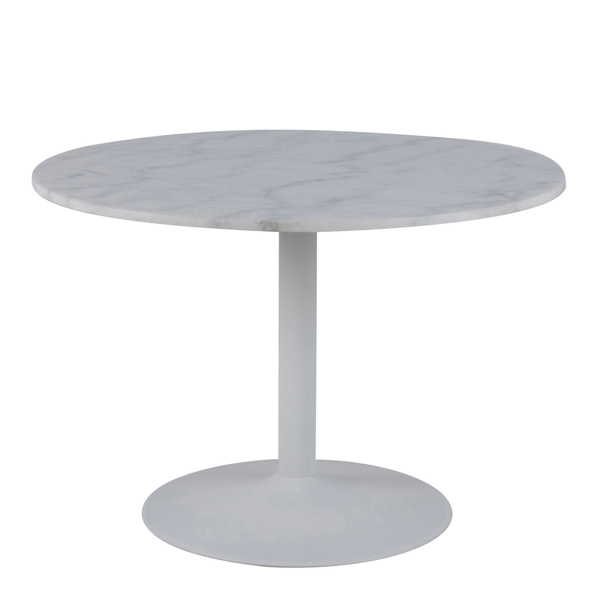 Tasmin Round Dining Table with White Polished Marble Top and White Base