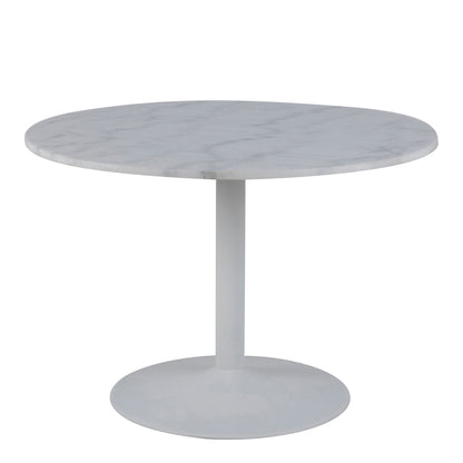 Tasmin Round Dining Table with White Polished Marble Top and White Base
