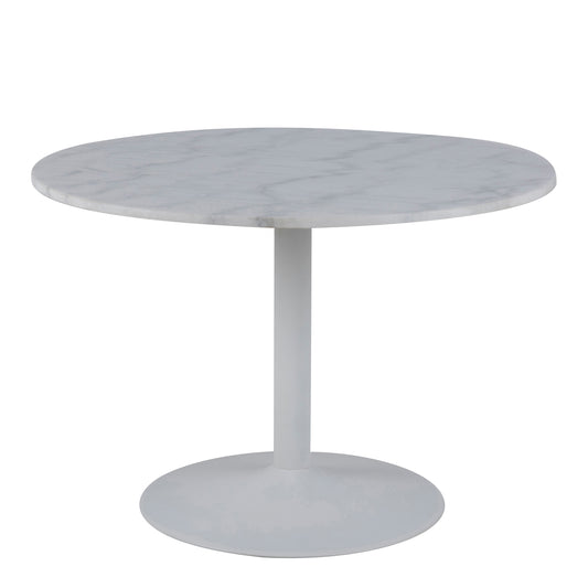 Tasmin Round Dining Table with White Polished Marble Top and White Base