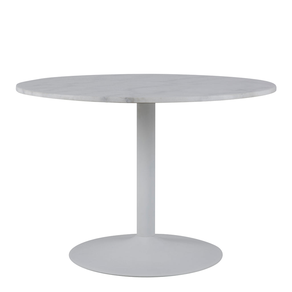 Tasmin Round Dining Table with White Polished Marble Top and White Base
