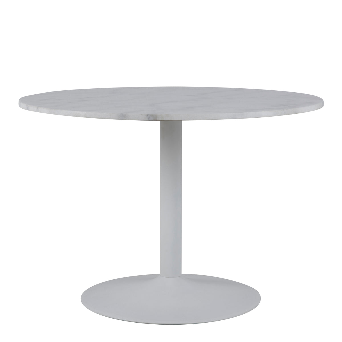 Tasmin Round Dining Table with White Polished Marble Top and White Base