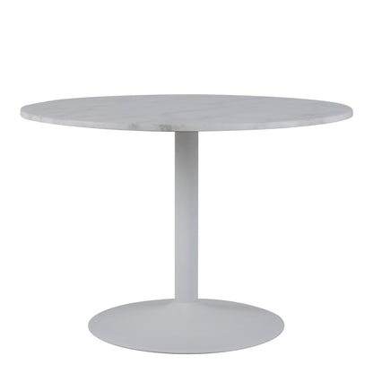 Tasmin Round Dining Table with White Polished Marble Top and White Base