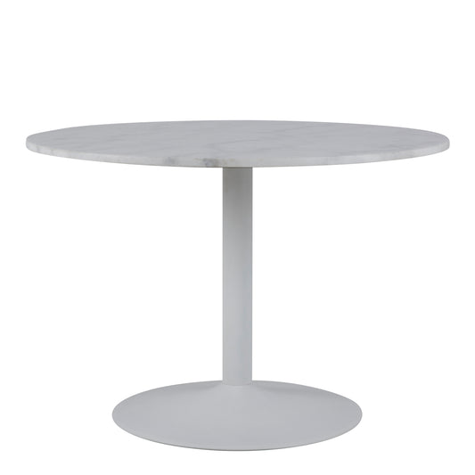 Tasmin Round Dining Table with White Polished Marble Top and White Base