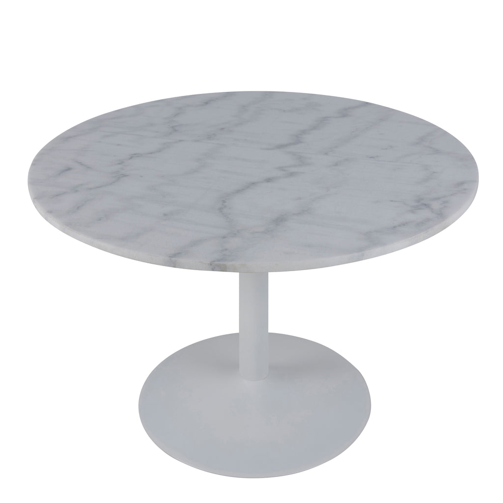 Tasmin Round Dining Table with White Polished Marble Top and White Base