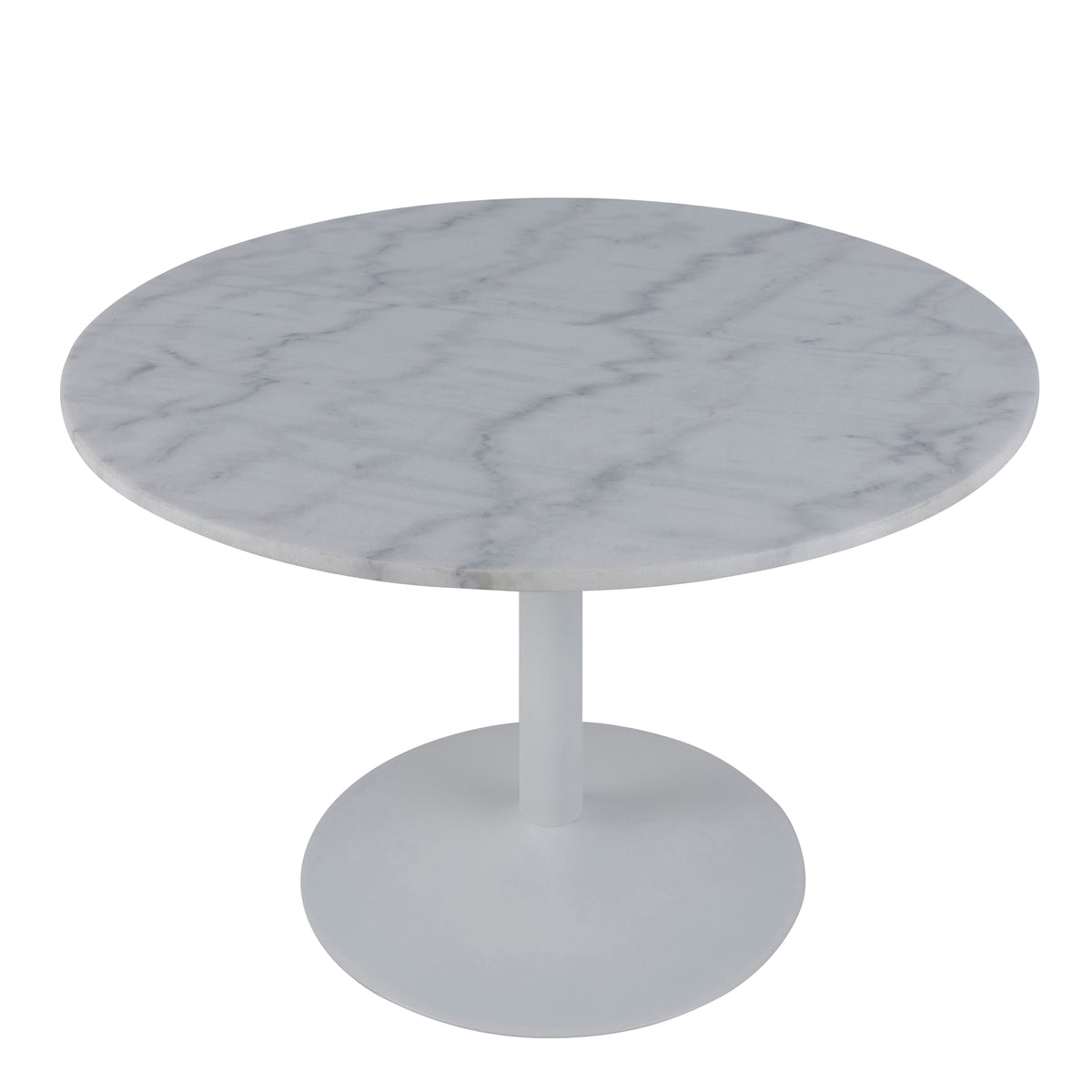 Tasmin Round Dining Table with White Polished Marble Top and White Base