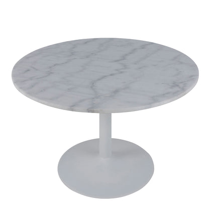 Tasmin Round Dining Table with White Polished Marble Top and White Base